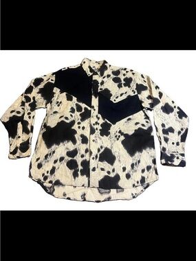 Vintage Rodeo Active Cow Print Button Down Shirt M Black/ivory Western Cowboy
